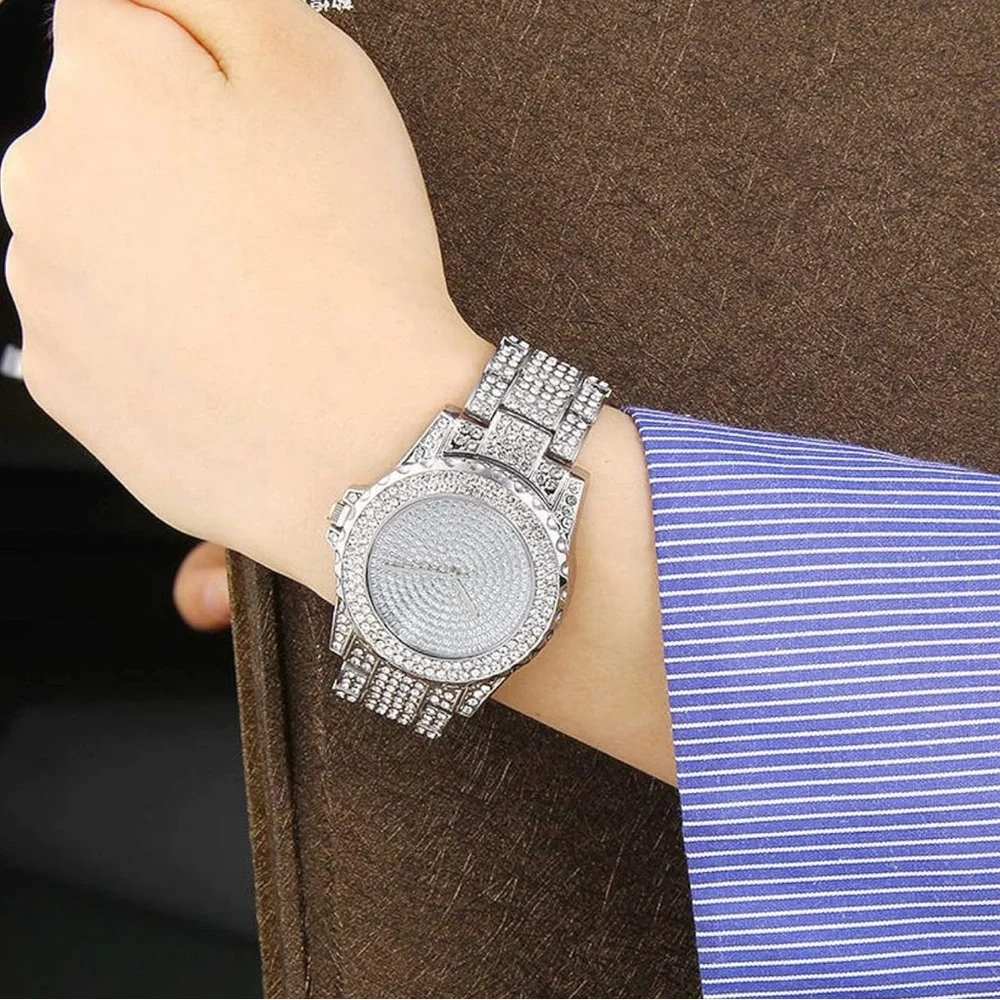VVS Bust Down Watch Iced Out Unisex Steel Round Dial Waterproof Bling Jewelry - Picture 4 of 7